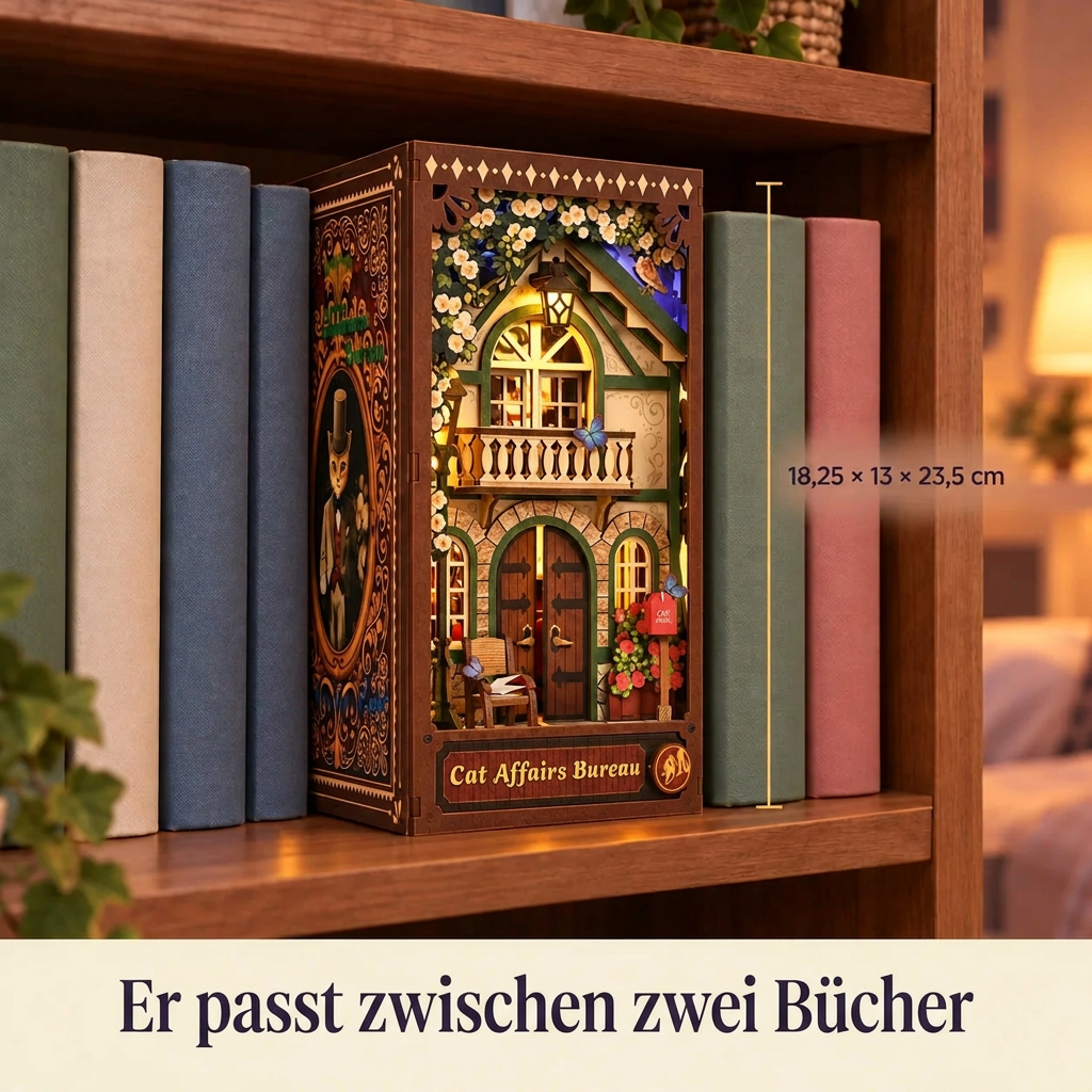 Büro für Katzenangelegenheiten im Regal