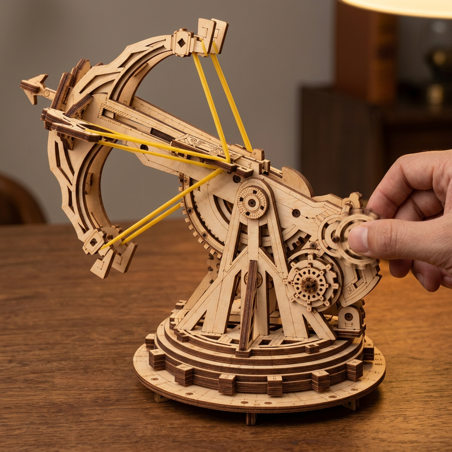 Step 3 of the build: Set it in motion – Mechanical Wooden Model Kit — The Rampart Ballista