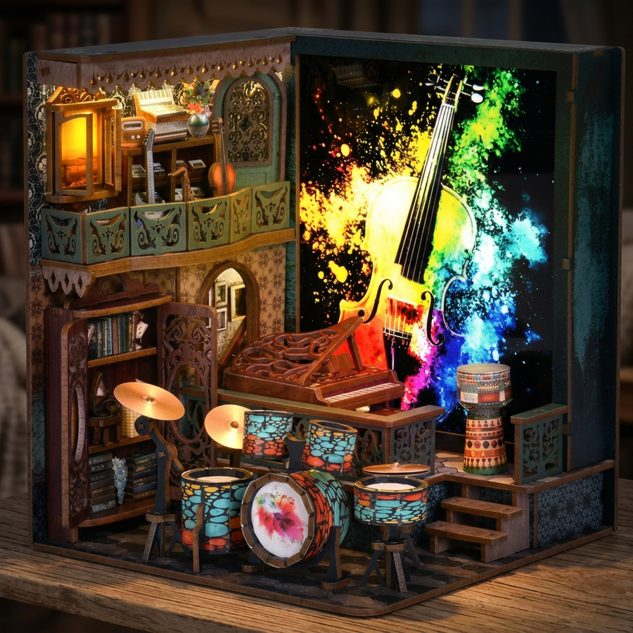 Schritt 3 beim Aufbau: Anknipsen – Miniaturhaus Bausatz — Das Musikstudio