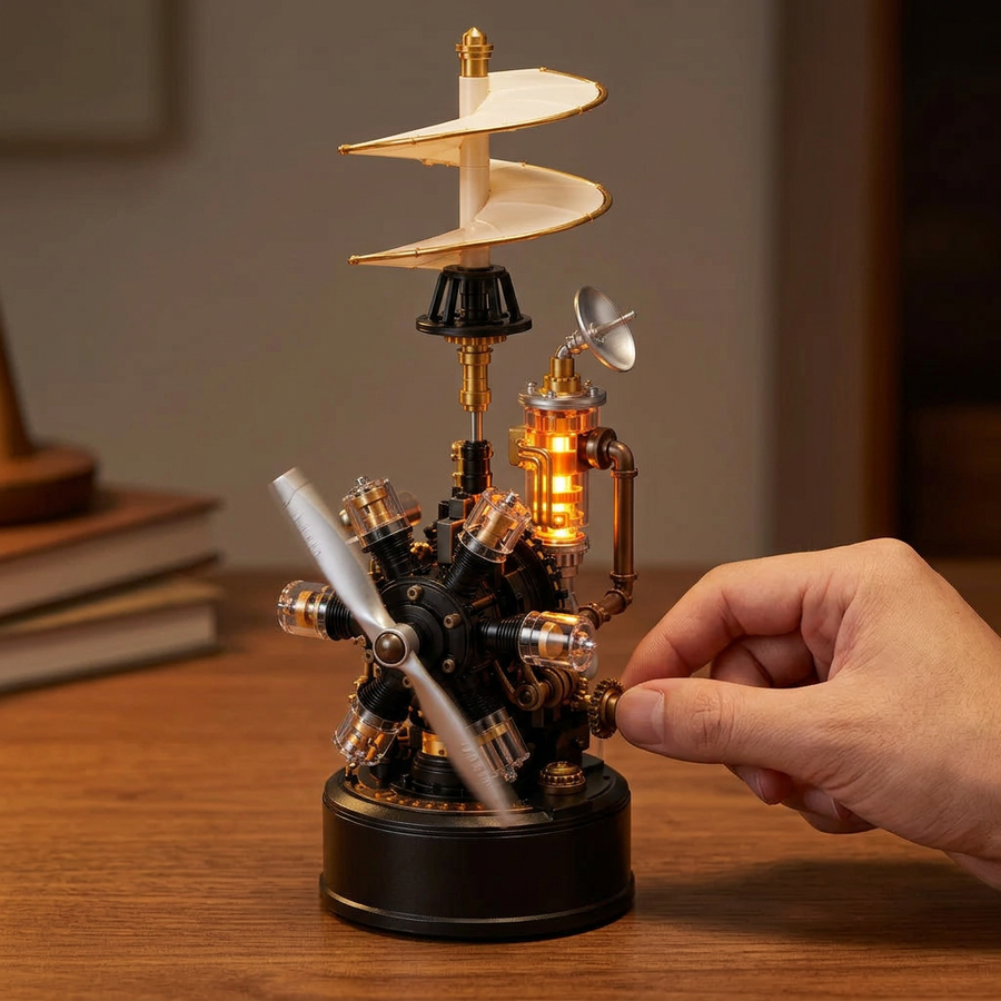Step 3 of the build: Set it in motion – Mechanical Model Kit — The Industrial City Hand-Crank Helicopter