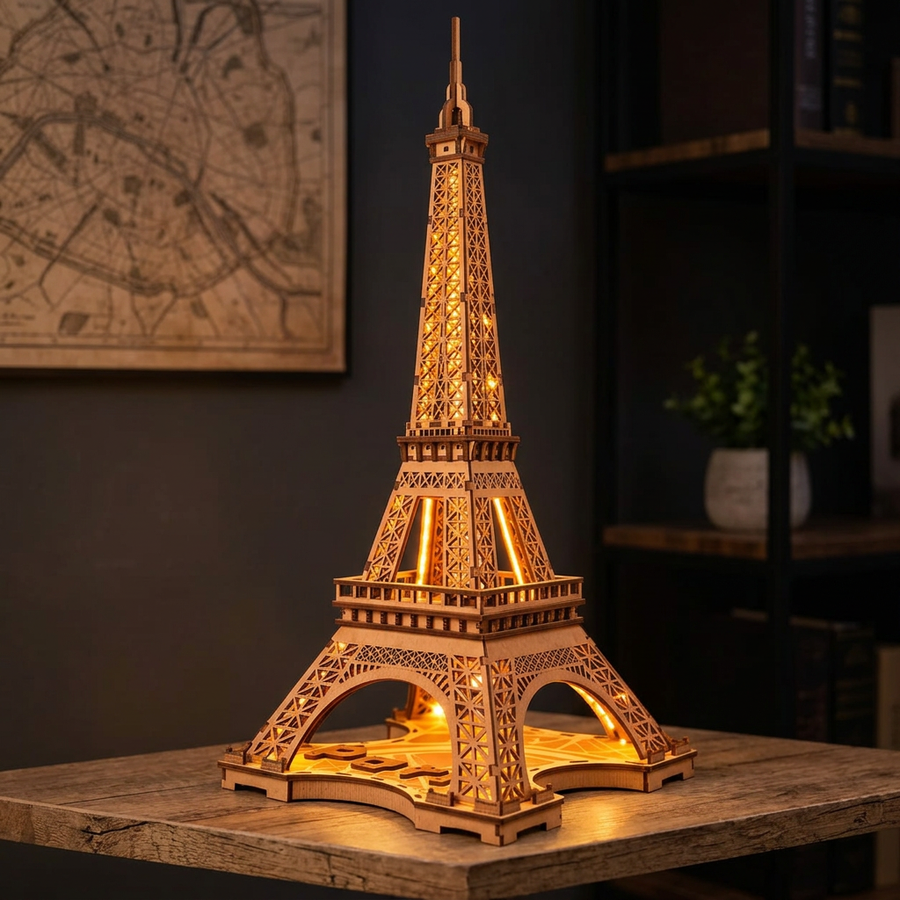 Schritt 3 beim Aufbau: Anknipsen – 3D-Puzzle aus Holz — Der Eiffelturm, eine Nacht in Paris