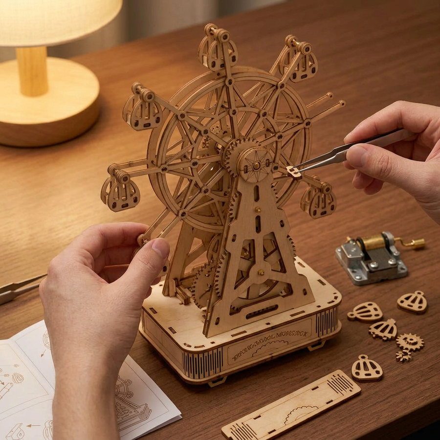 Schritt 2 beim Aufbau: Zusammenbauen – Spieluhr aus Holz — Das klassische Riesenrad