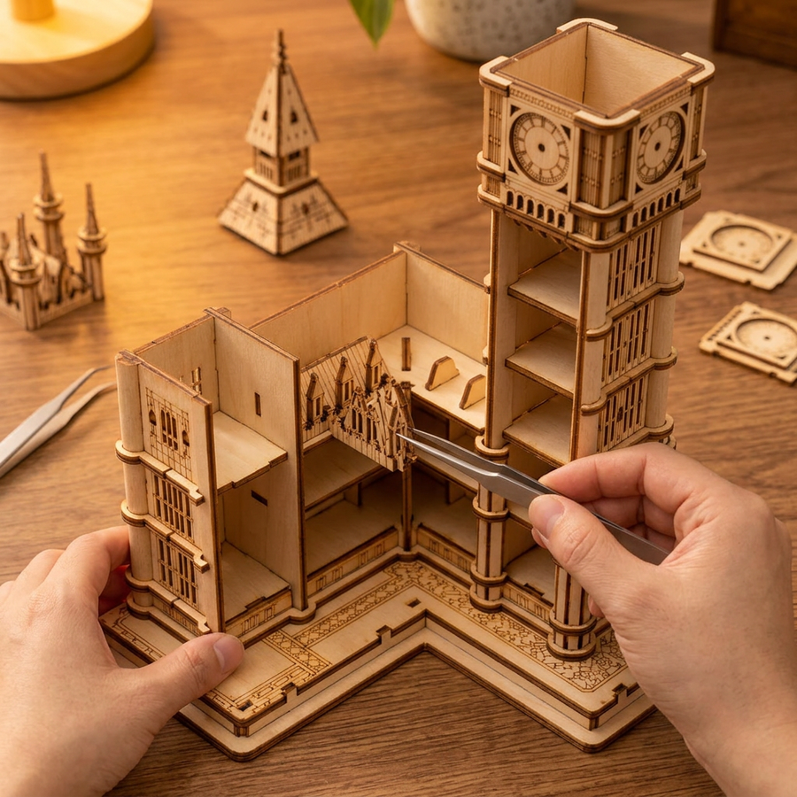 Schritt 2 beim Aufbau: Zusammenbauen – 3D-Puzzle aus Holz — Der beleuchtete Big Ben