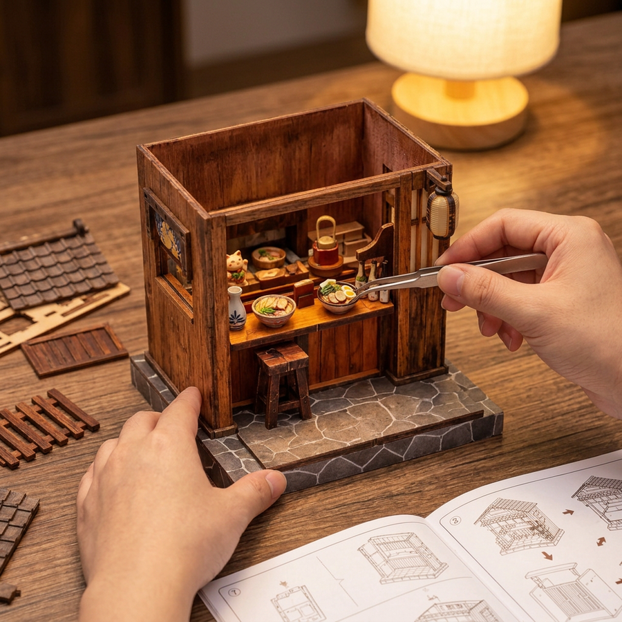 Schritt 2 beim Aufbau: Zusammenbauen – Book Nook Kleine Izakaya – Japanisches Set im Entdeckerformat mit LED