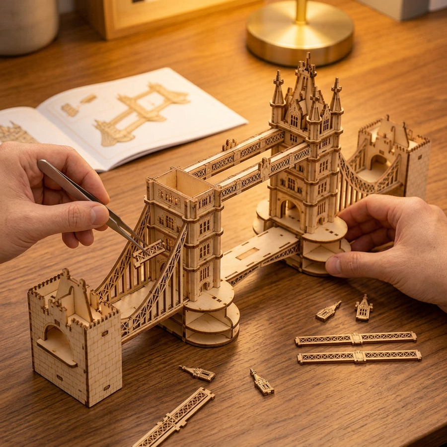 Schritt 2 beim Aufbau: Zusammenbauen – 3D-Puzzle aus Holz — Die beleuchtete Tower Bridge
