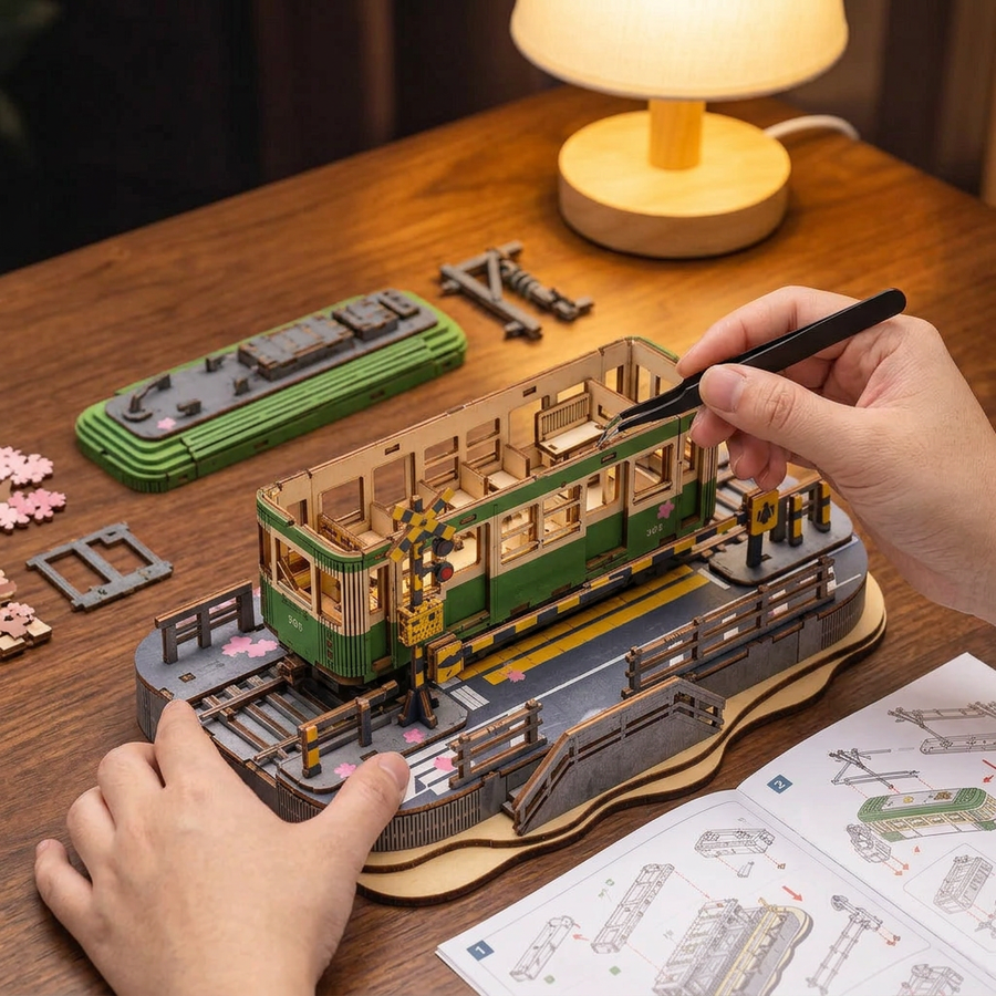 Fase 2 del montaggio: Assemblare – Puzzle 3D in Legno — Il Tram dei Ciliegi