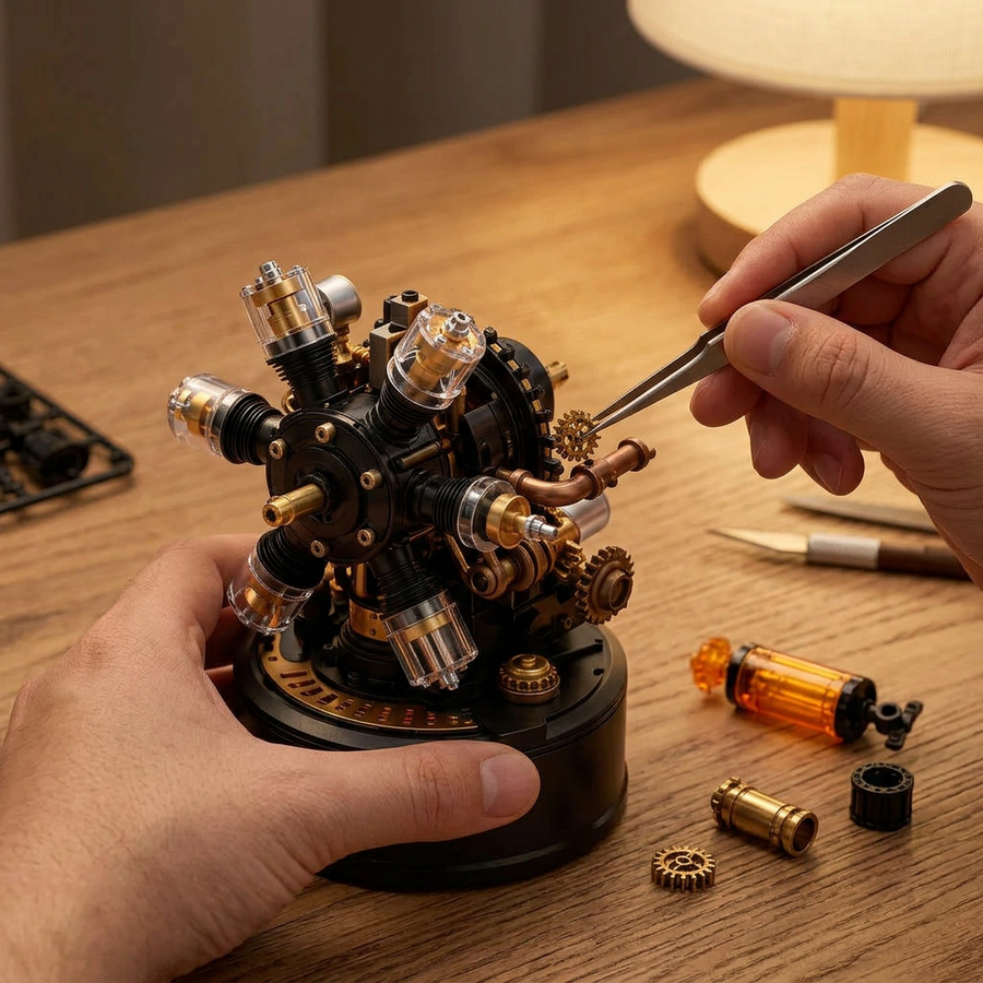 Step 2 of the build: Assemble – Mechanical Model Kit — The Industrial City Hand-Crank Helicopter