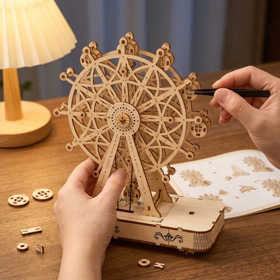 Étape 2 du montage de La Grande Roue Boîte à Musique : assembler pièce par pièce