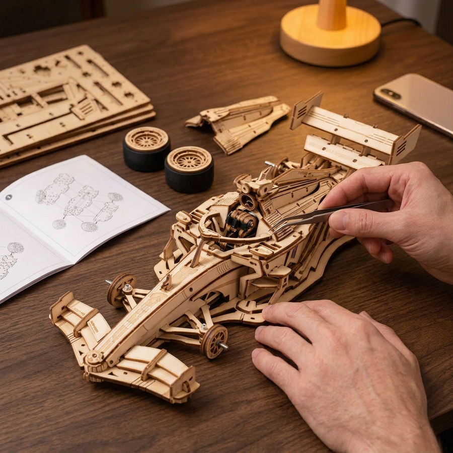 Step 2 of the build: Assemble – Wooden Car Model Kit — The Grand Prix Racer