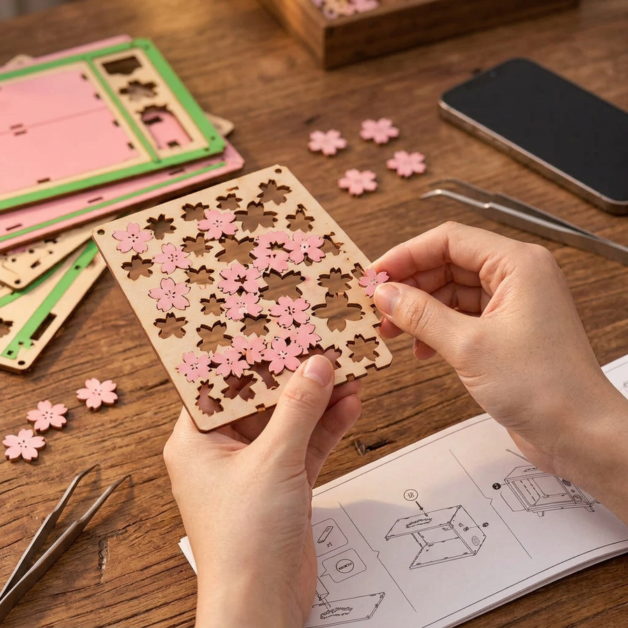 Fase 1 del montaggio: Staccare – Carillon in Legno da Costruire — Il Carillon Sakura