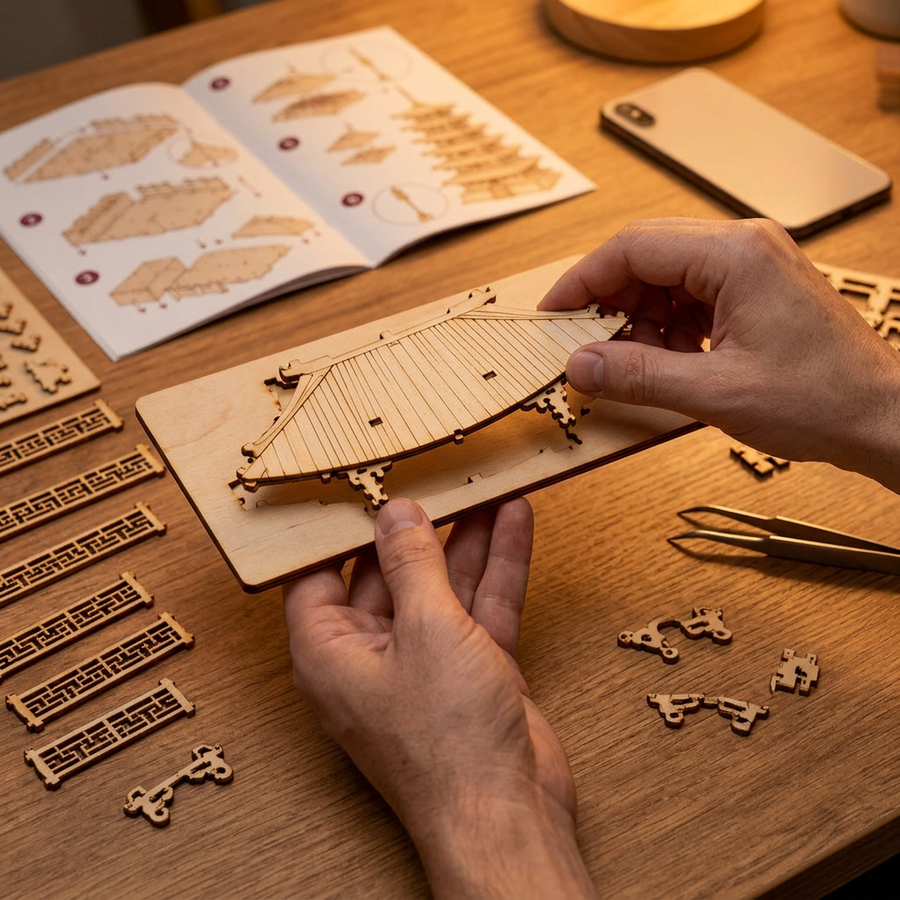 Schritt 1 beim Aufbau: Herauslösen – 3D-Puzzle aus Holz — Die fünfstöckige Pagode
