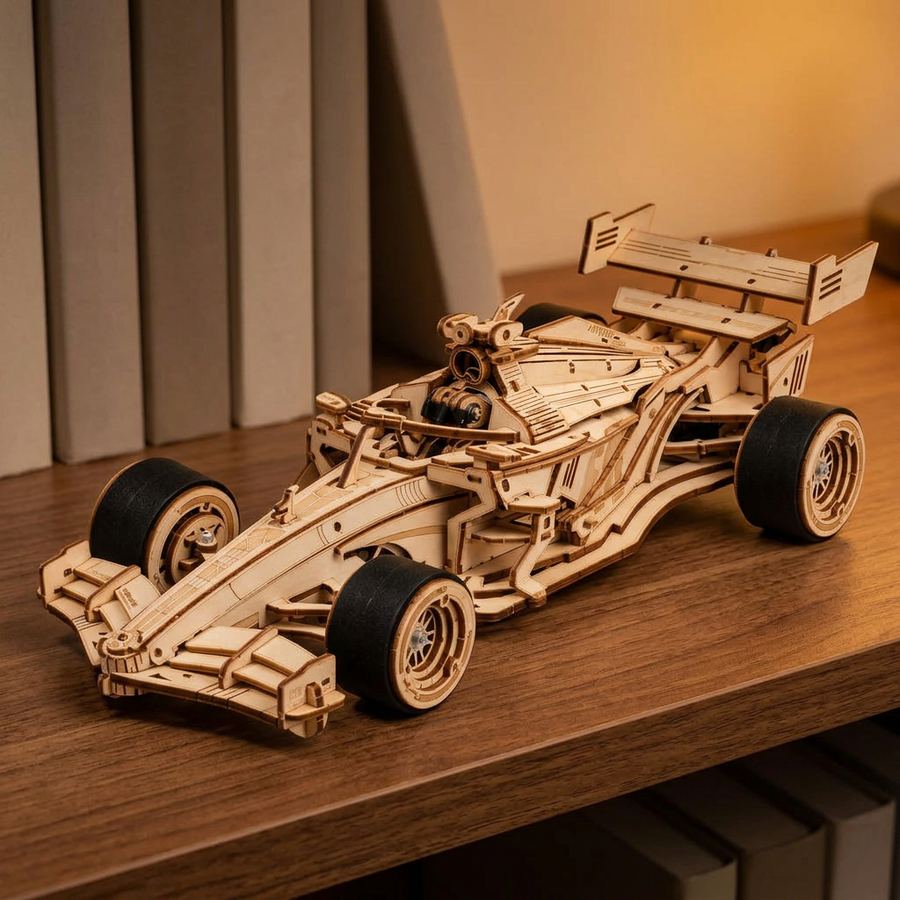 Step 3 of the build: Display it – Wooden Car Model Kit — The Grand Prix Racer