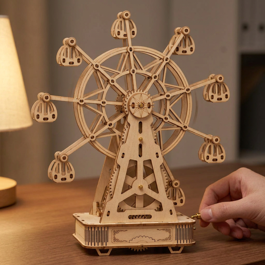 Schritt 3 beim Aufbau: In Gang setzen – Spieluhr aus Holz — Das klassische Riesenrad