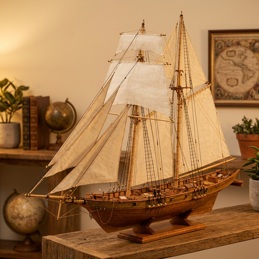 Schritt 3 beim Aufbau: Ausstellen – Segelschiff Modell aus Holz — Das Segelboot Harco