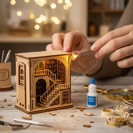 Dépanner un book nook : LED éteinte, colle qui déborde, pièce cassée