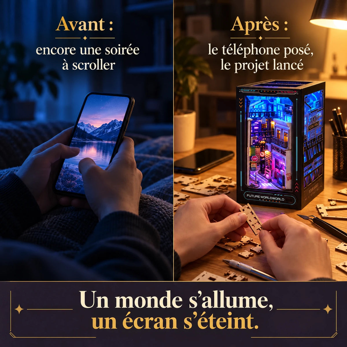 Ruelle Néon — du téléphone posé au projet de book nook lancé