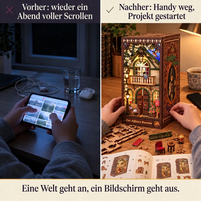 Vorher/Nachher: Handy weg, Aufbau von Büro für Katzenangelegenheiten