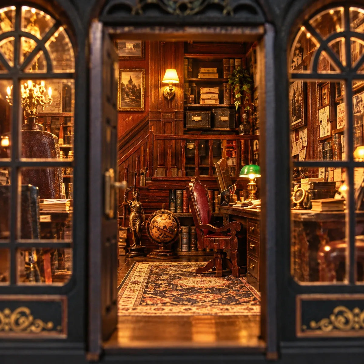 Vue immersive de l'intérieur du book nook L'Agence des Énigmes