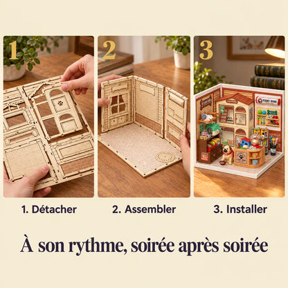 Les trois étapes de montage de L'Animalerie