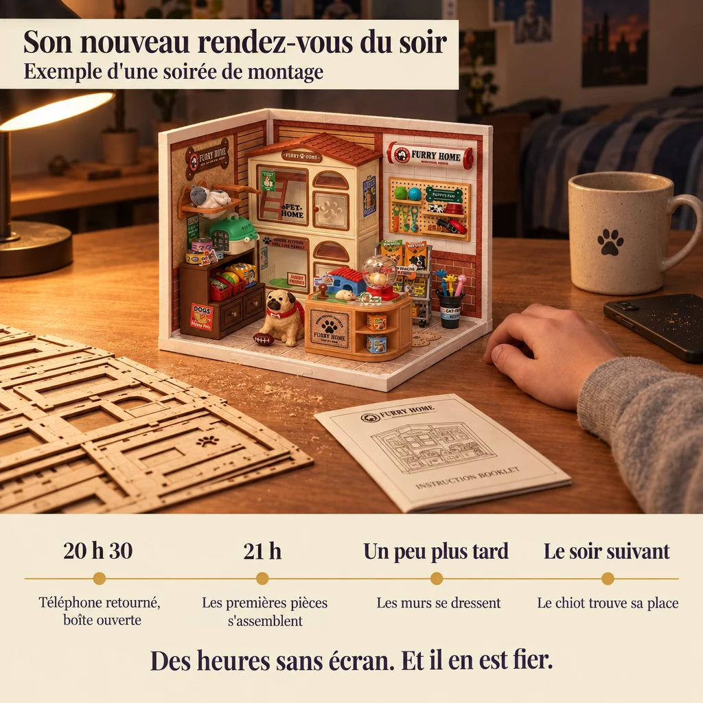 Frise d'une soirée de montage de L'Animalerie, téléphone retourné