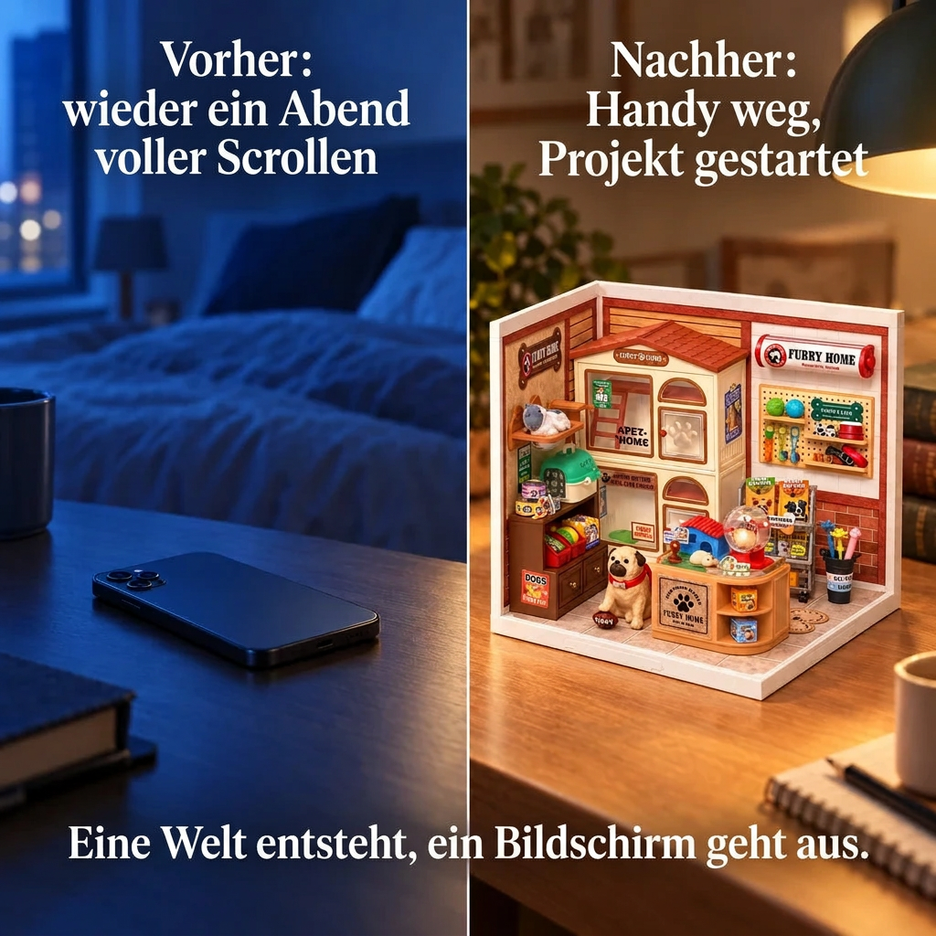 Vorher/Nachher: Handy weg, Aufbau von Zoohandlung