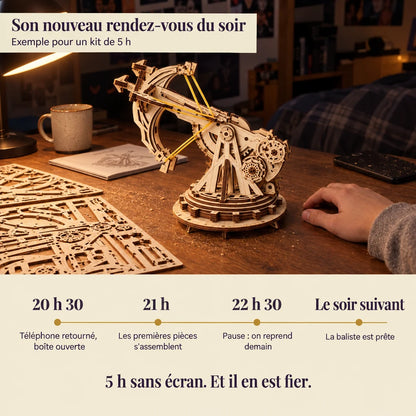 Timeline of an evening building the Rampart Ballista, phone face down