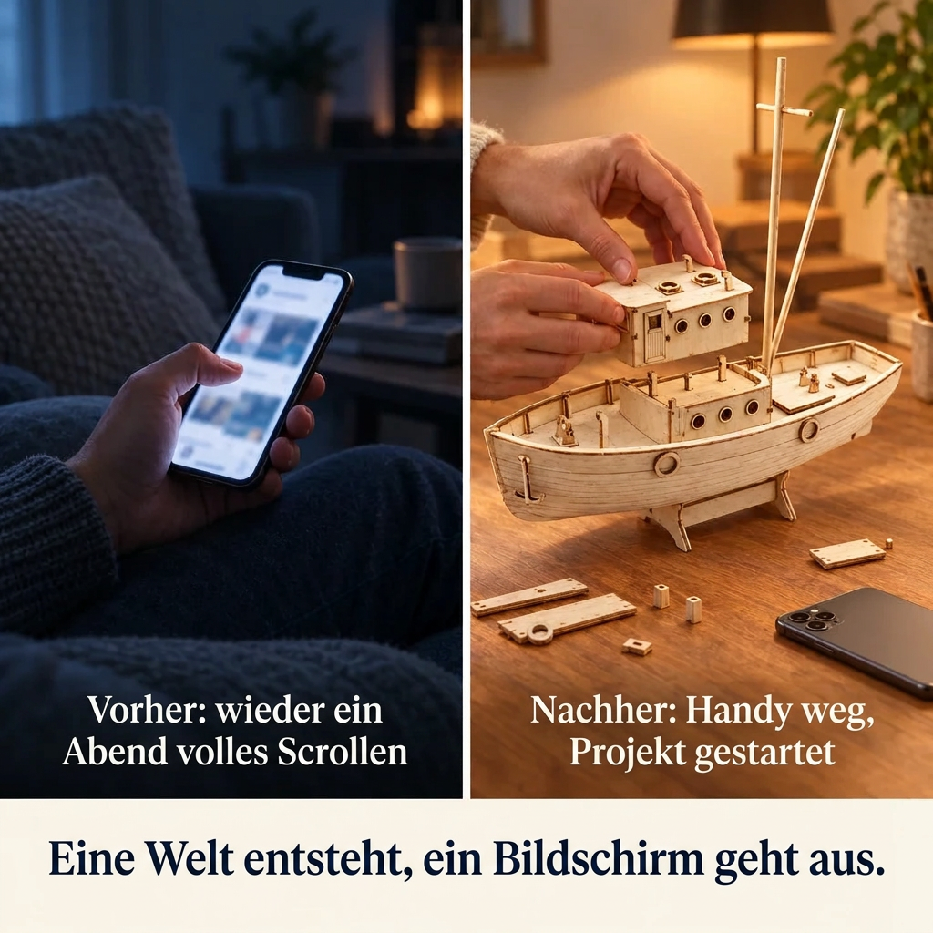 Vorher/Nachher: Handy weg, Aufbau von Fischerboot Nax