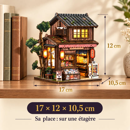 Dimensions du Bazar de Kyoto : 17 × 12 × 10,5 cm sur une étagère