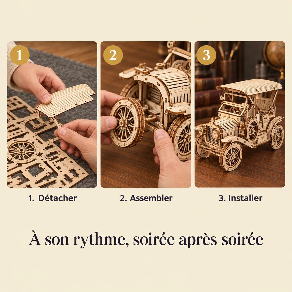 The three build steps of the Vintage Sedan