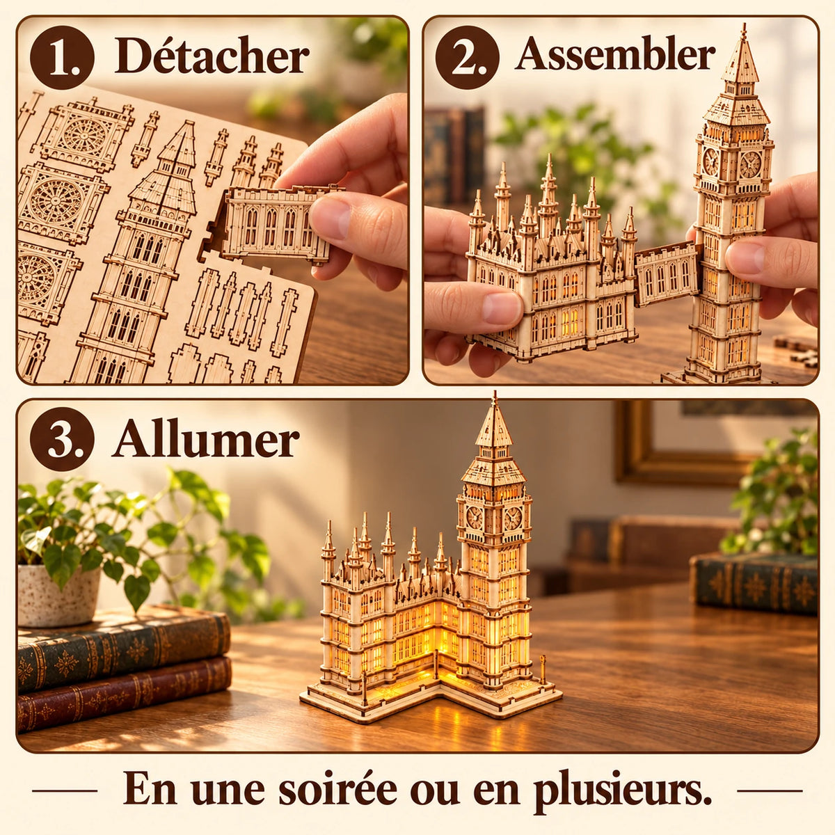 Build steps of Big Ben, all the way to lighting it up