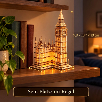 Leuchtender Big Ben im Regal