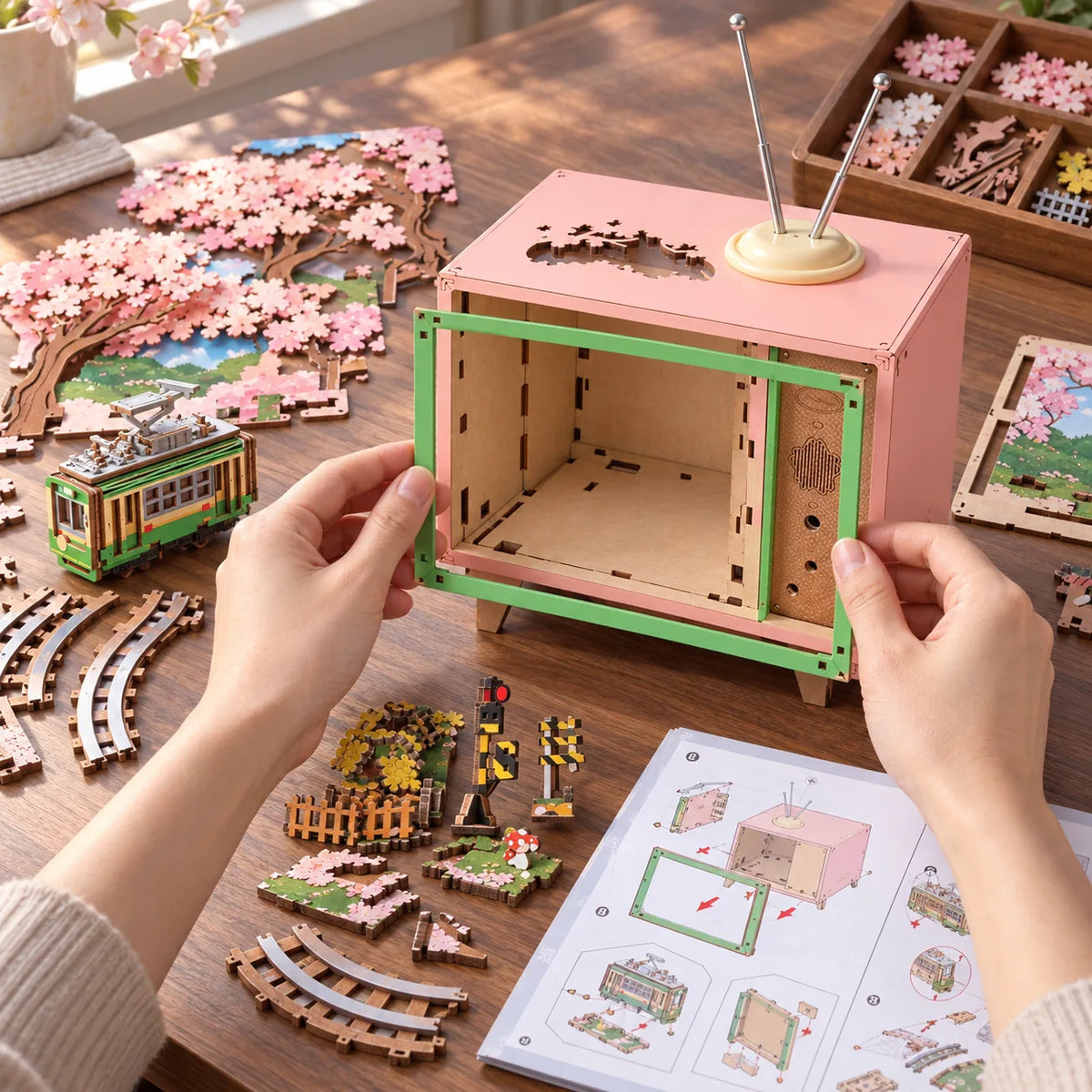 Assemblage du cadre vert de la boîte à musique Sakura