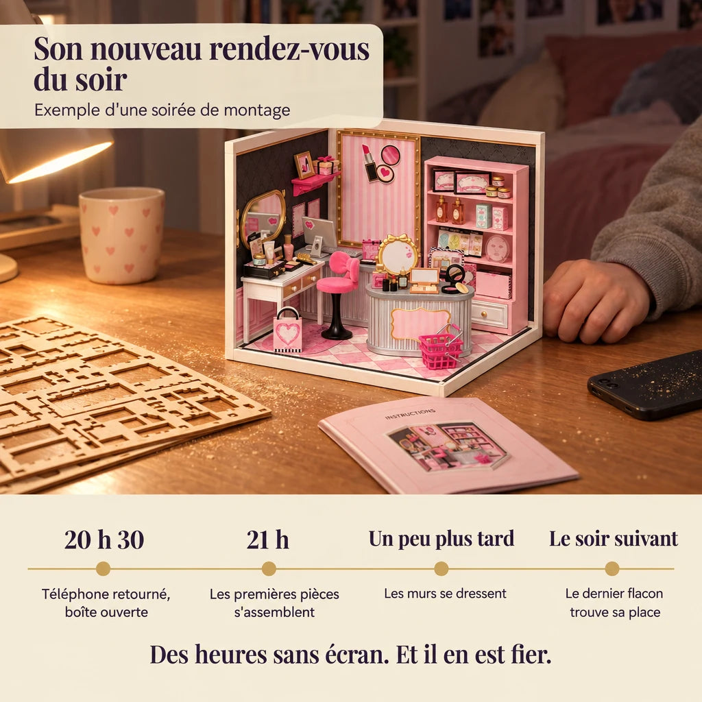 Timeline of an evening building the Beauty Boutique, phone face down