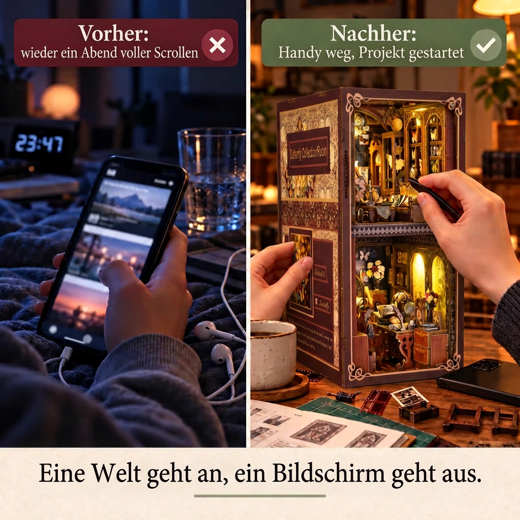 Vorher/Nachher: Handy weg, Aufbau von Schmetterlingskabinett