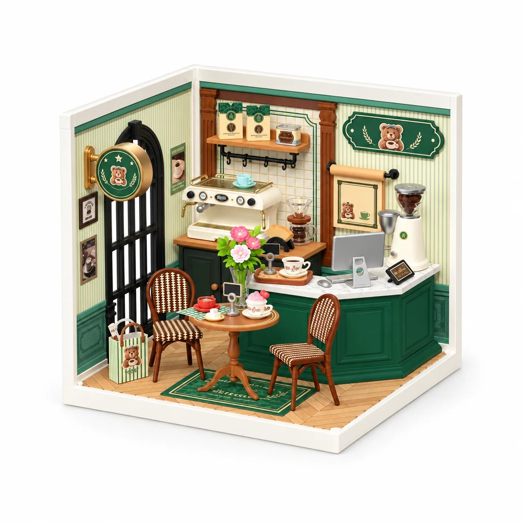 Café Little Bear von NOOKO, aufgebaut, auf weißem Hintergrund