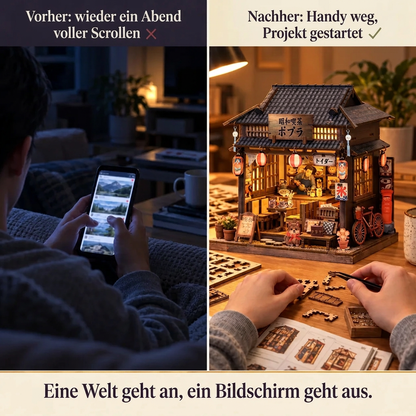 Vorher/Nachher: Handy weg, Aufbau von Café Showa