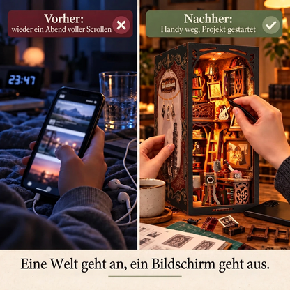 Vorher/Nachher: Handy weg, Aufbau des Book Nook Dunkelkammer