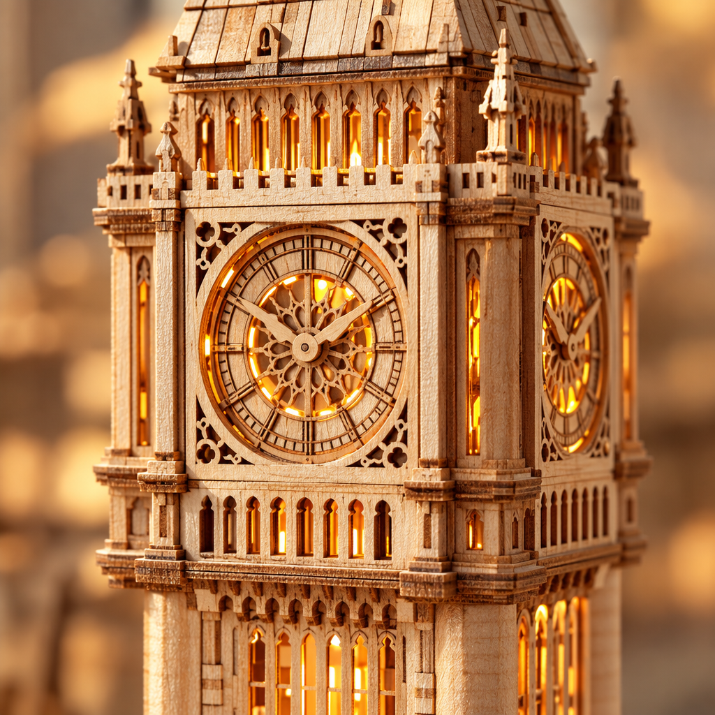 Detail macro du cadran de l horloge et de la decoupe laser du bois
