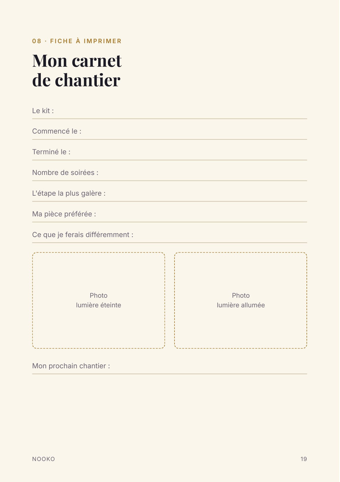 Page de l'ebook : carnet de chantier à imprimer
