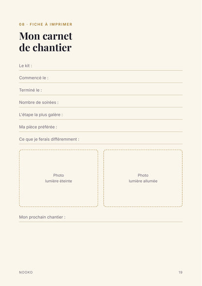 Page de l'ebook : carnet de chantier à imprimer