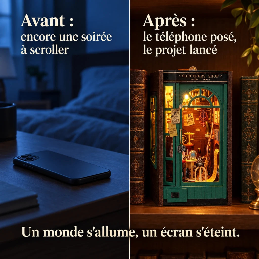 Avant après : du téléphone au montage de L'Échoppe du Sorcier