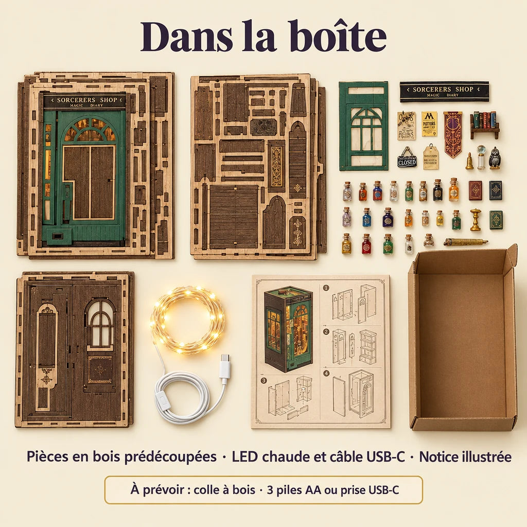 Contenu de la boîte du kit L'Échoppe du Sorcier