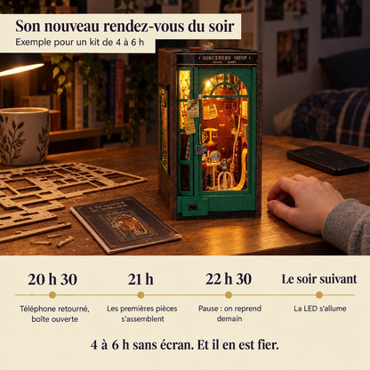 Frise d'une soirée de montage de L'Échoppe du Sorcier, téléphone retourné