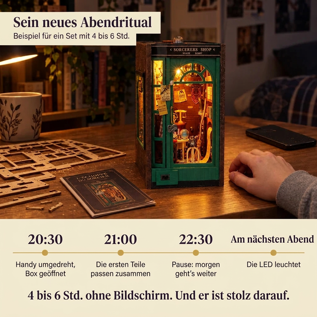 Ein Bauabend mit dem Laden des Zauberers
