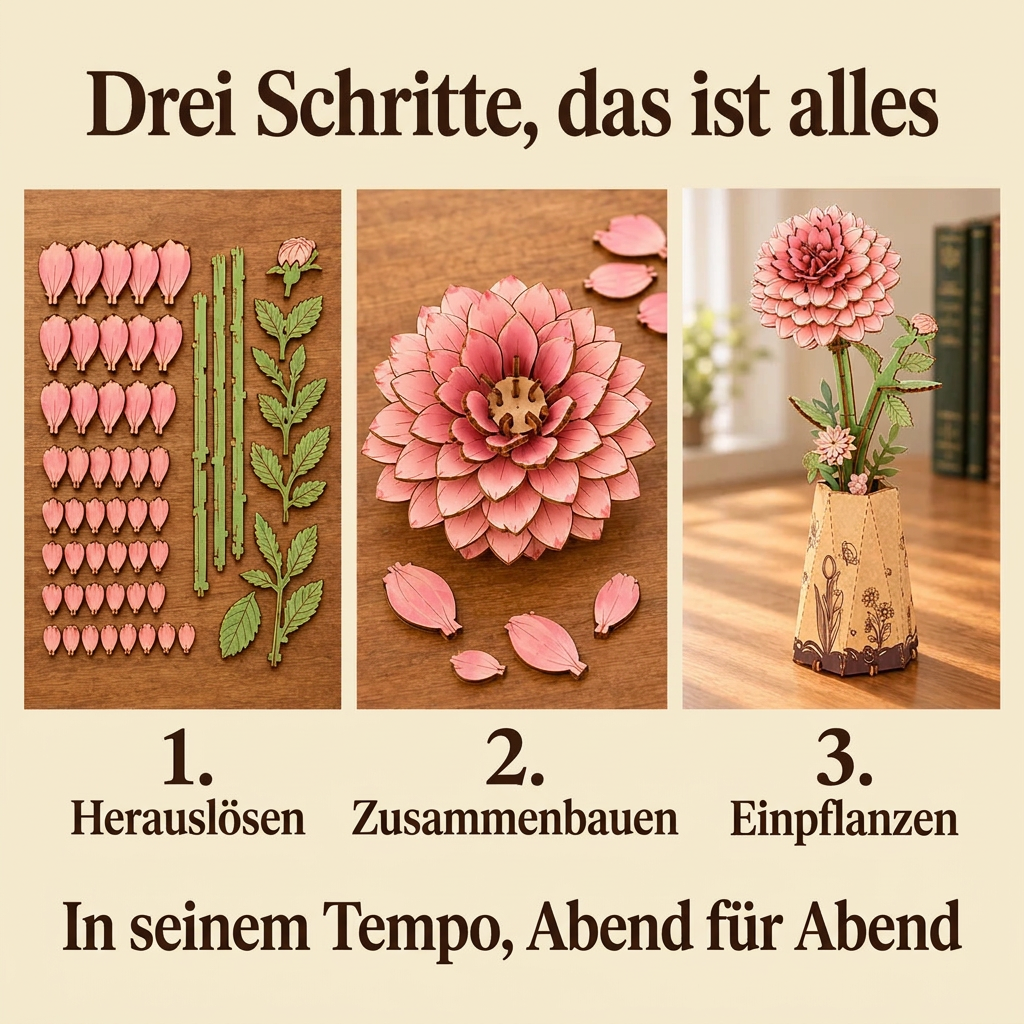 Die Bauschritte von Holzblume Dahlie