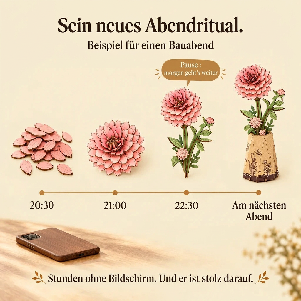 Ein Bauabend mit Holzblume Dahlie