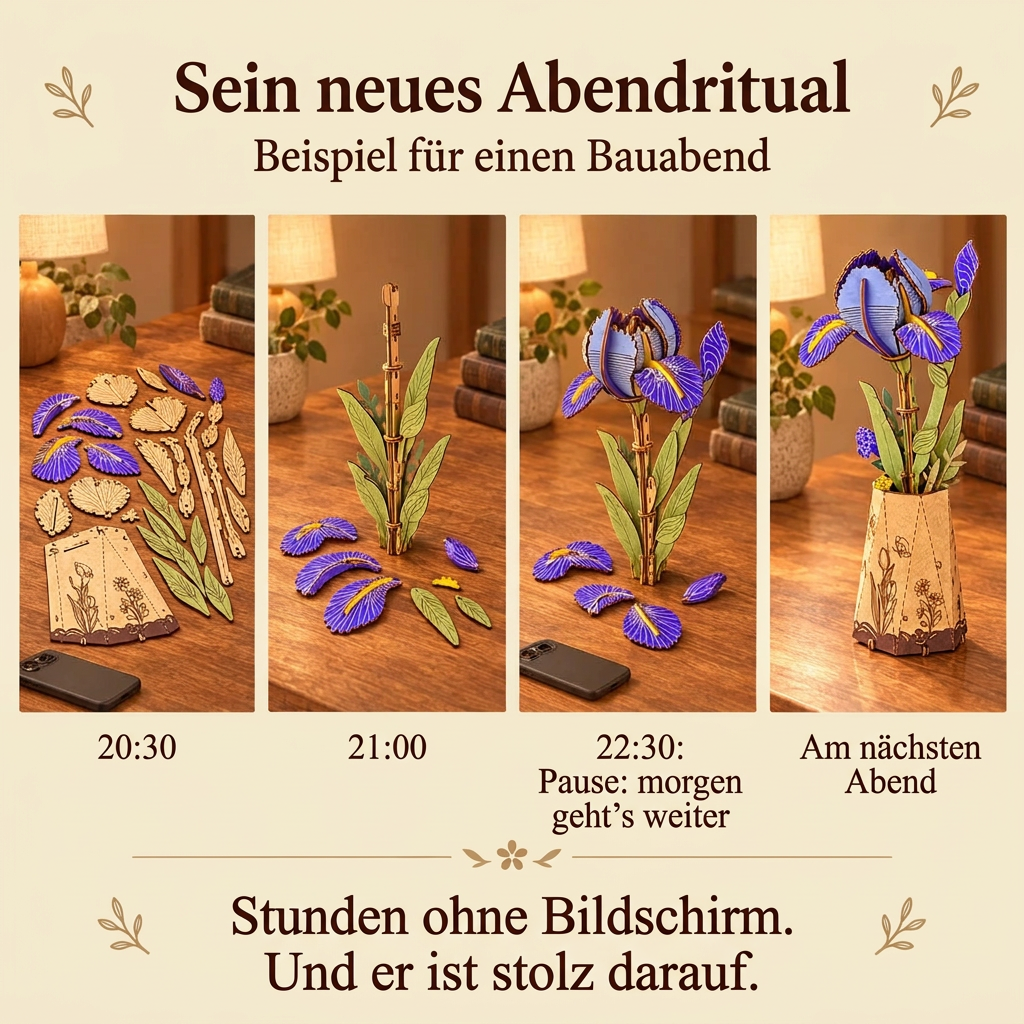Ein Bauabend mit Holzblume Iris