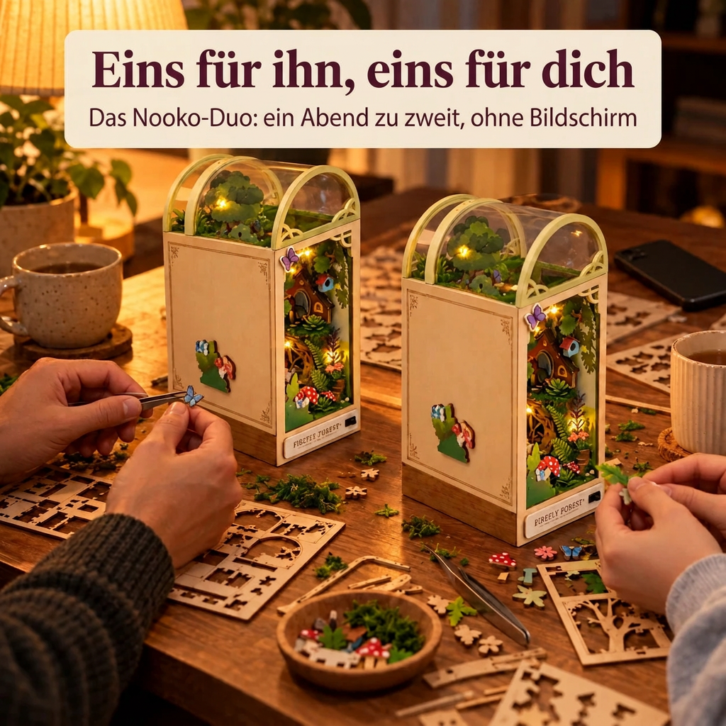 Zwei Personen bauen gemeinsam je einen Glühwürmchenwald: das Nooko-Duo