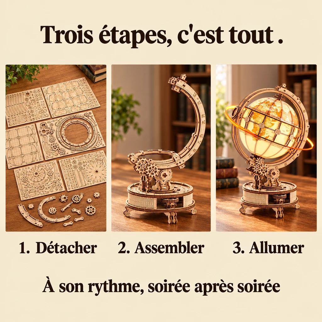The three build steps of the Illuminated Globe