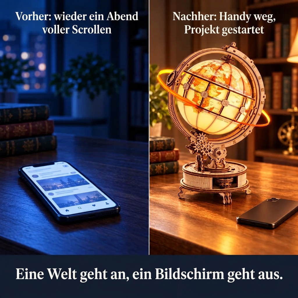 Vorher/Nachher: Handy weg, Aufbau von Leuchtender Globus